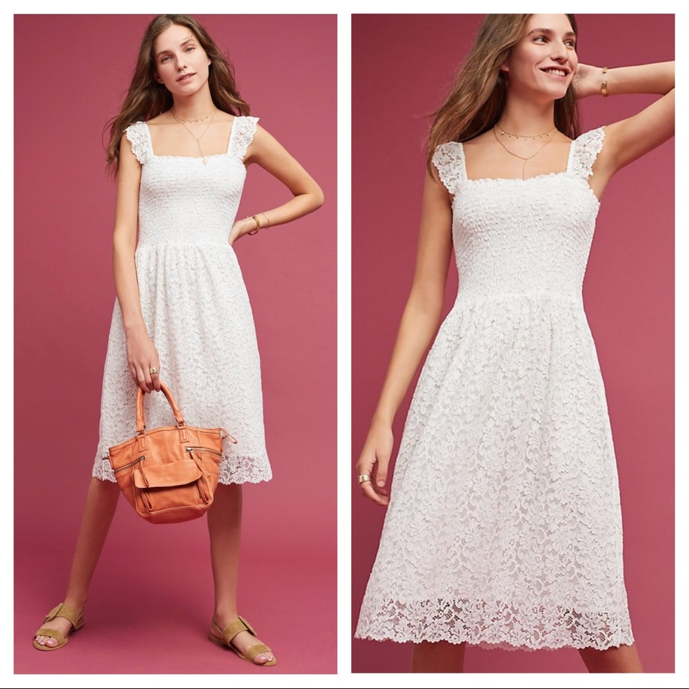 Anthropologie Maeve Anastasi white Smocked Dress